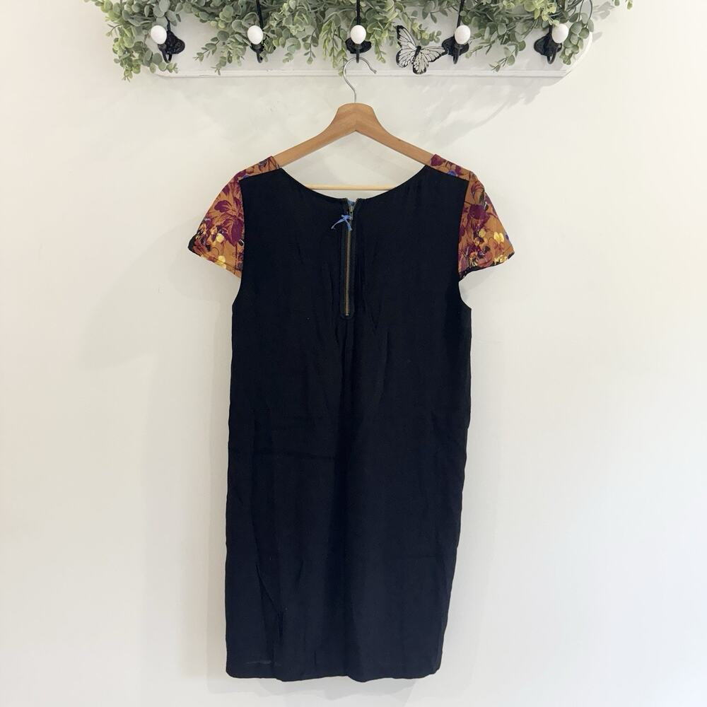 anthropologie Pintura Silk Shift Dress Dark Floral Cap Sleeve Medium FF10 - Picture 4 of 5